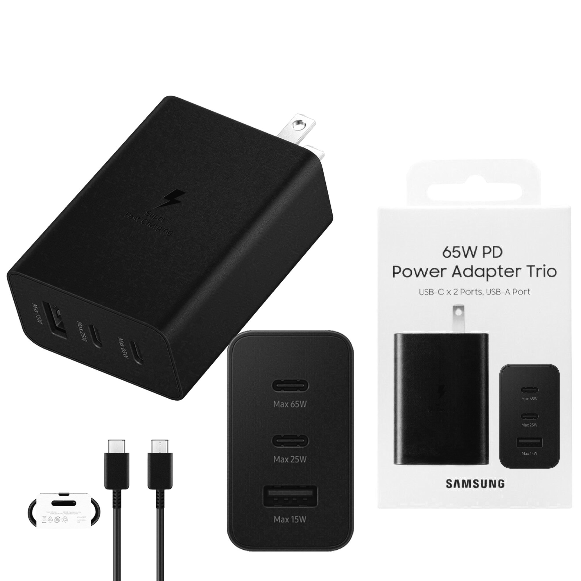 65w Samusng Us Pin Pd Power Adaptor Trio Usb C X 2ports,usb-a Port