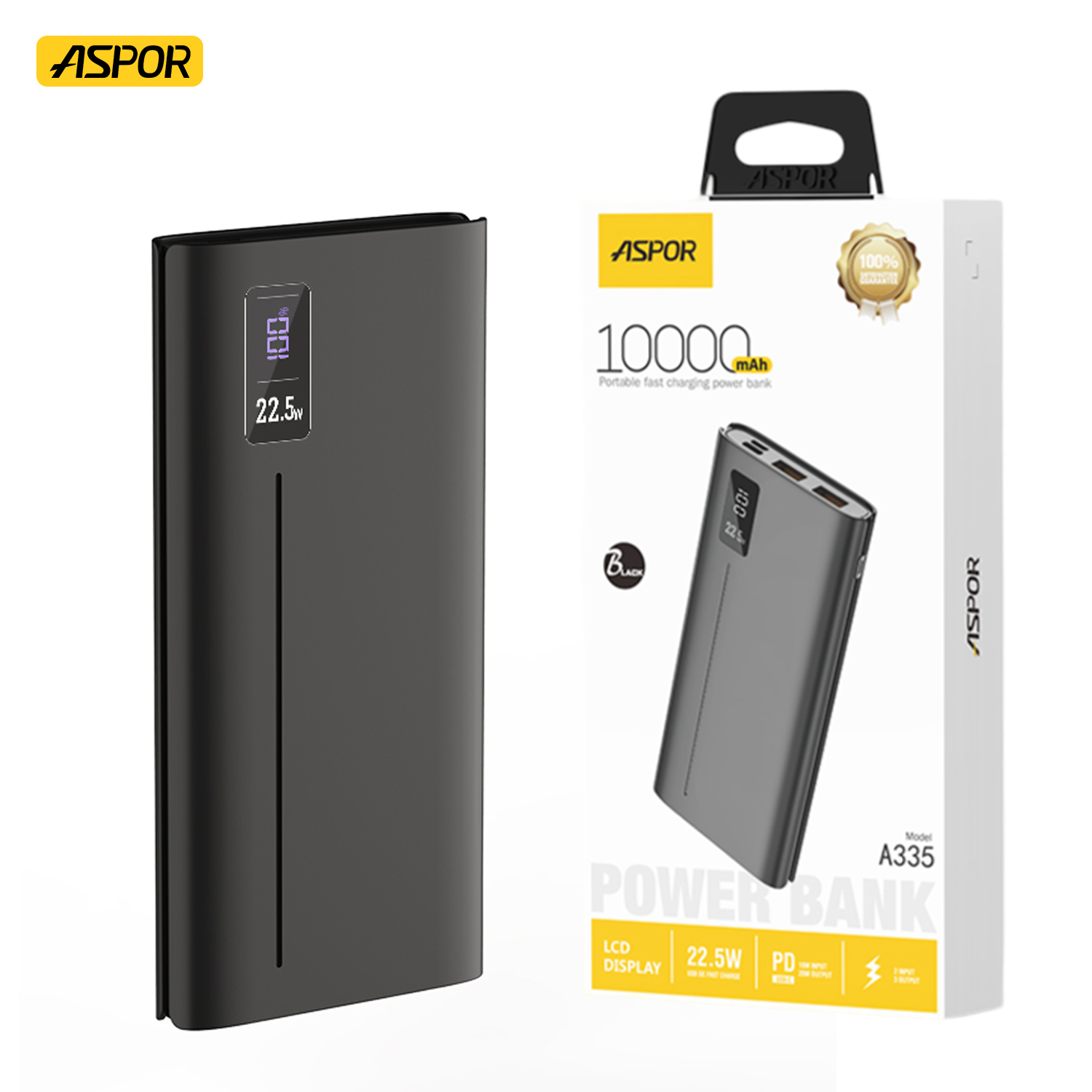 Aspor A335 Power Bank 10000mah 22.5w Pd+qc 3.0  With Lcd Digital Display