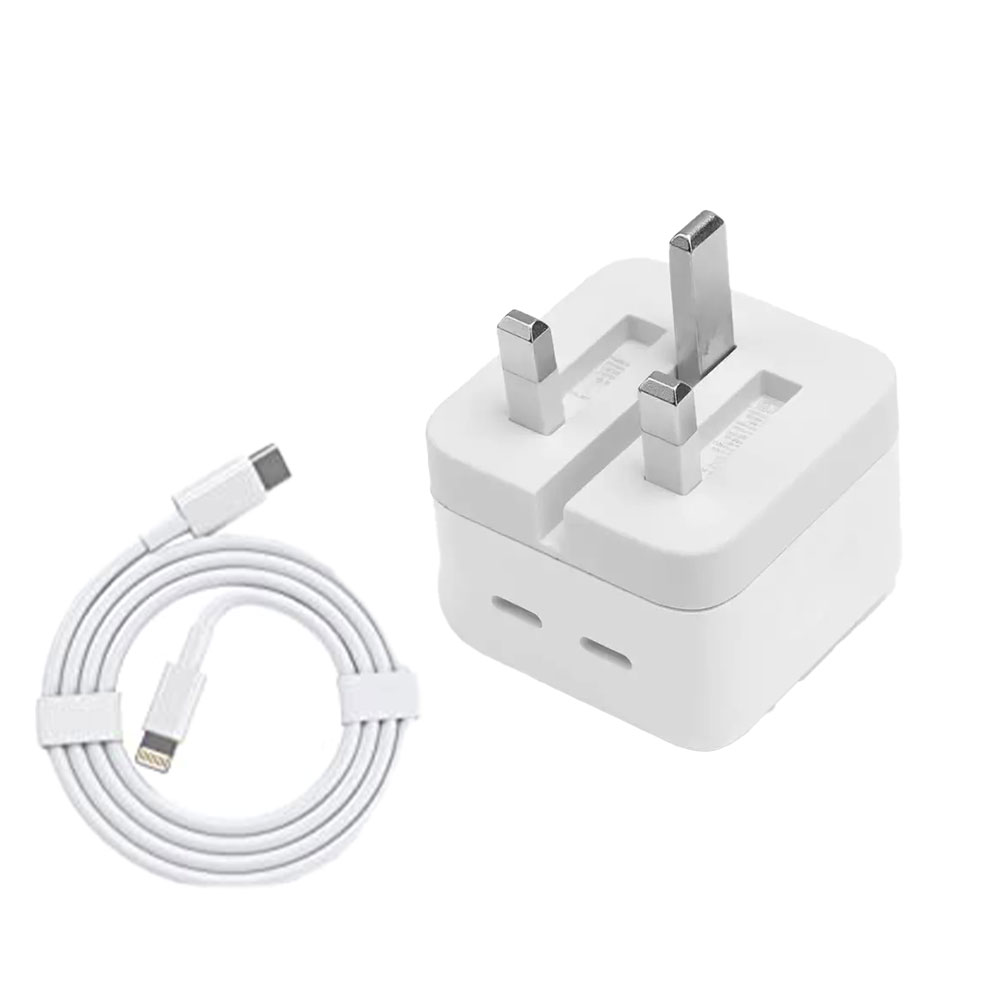 Iphone 14 Pro 3 Pin (uk Pin) 50w Usb-c+c Power Adapter Usb-c To Lightining Cable