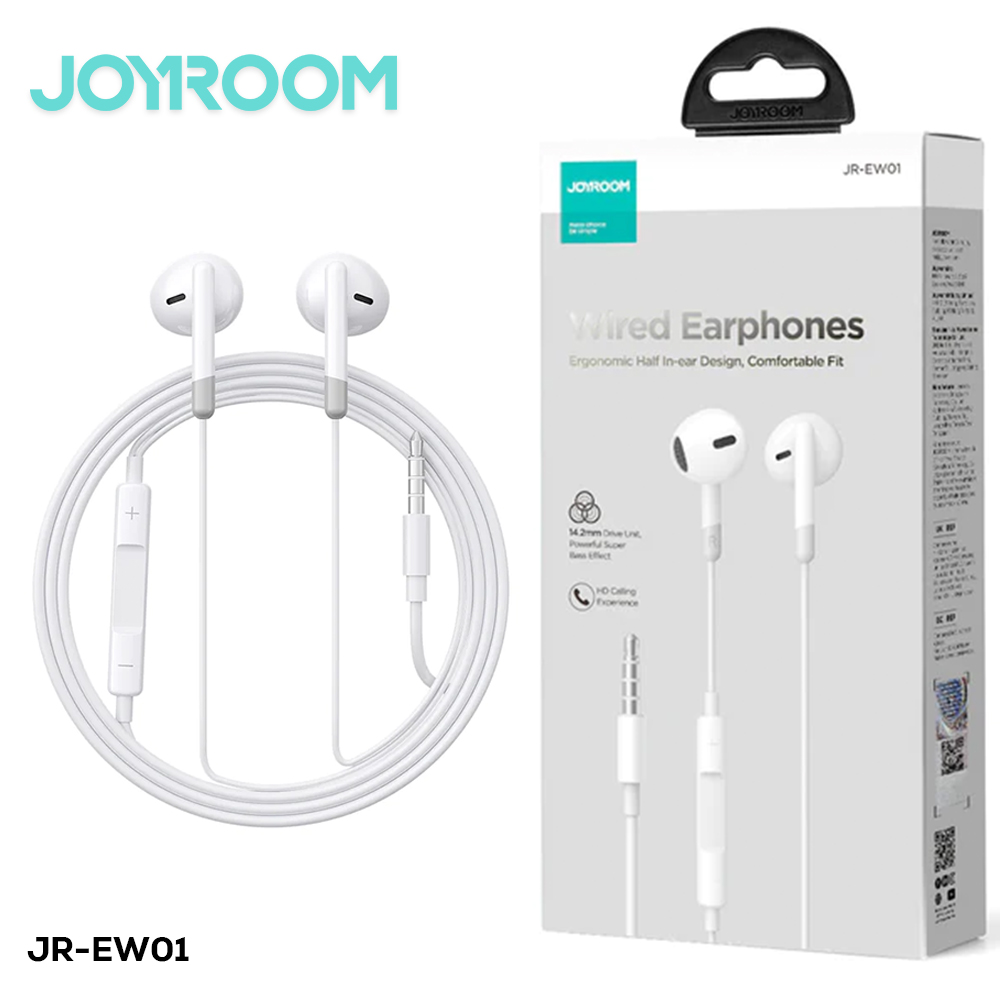 Joyroom-ew01 3.5mm Wired Series Half In-ear Wired Earphones White