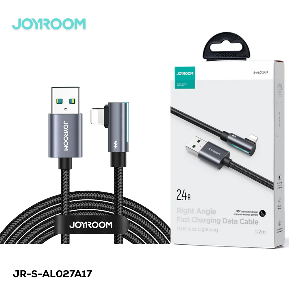 Joyroom S-al027a17 Smoothgame Series 2.4a Usb-a To Lightning Right Angle Fast Charging Data Cable 1.2m-black
