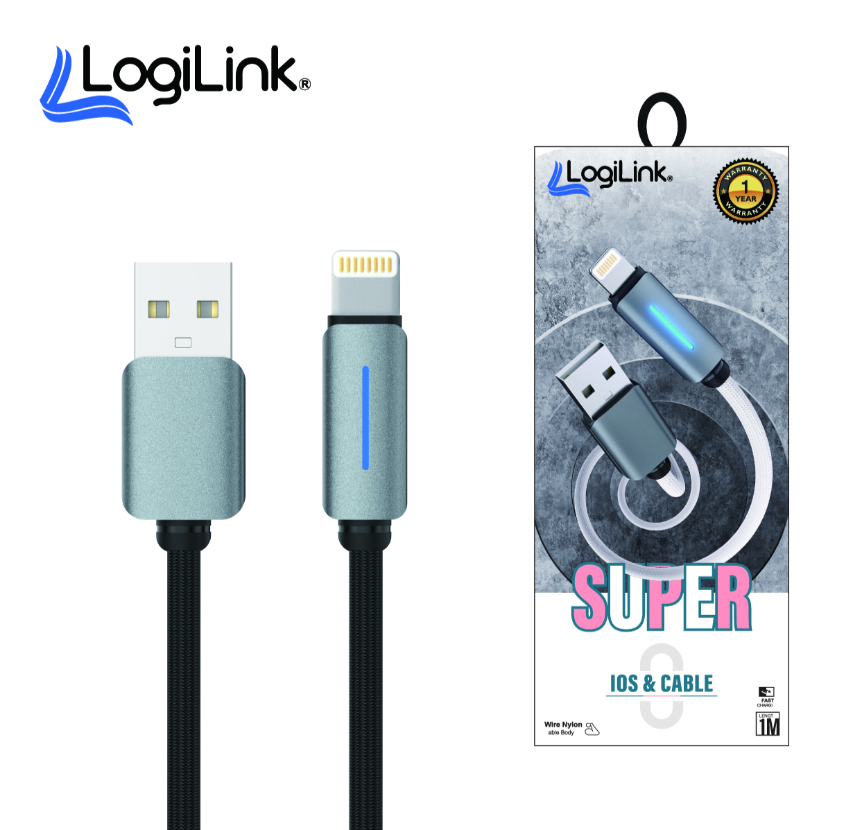 Logilink Usb To Lightning Nylon Fast Charging Data Cable 1m Black