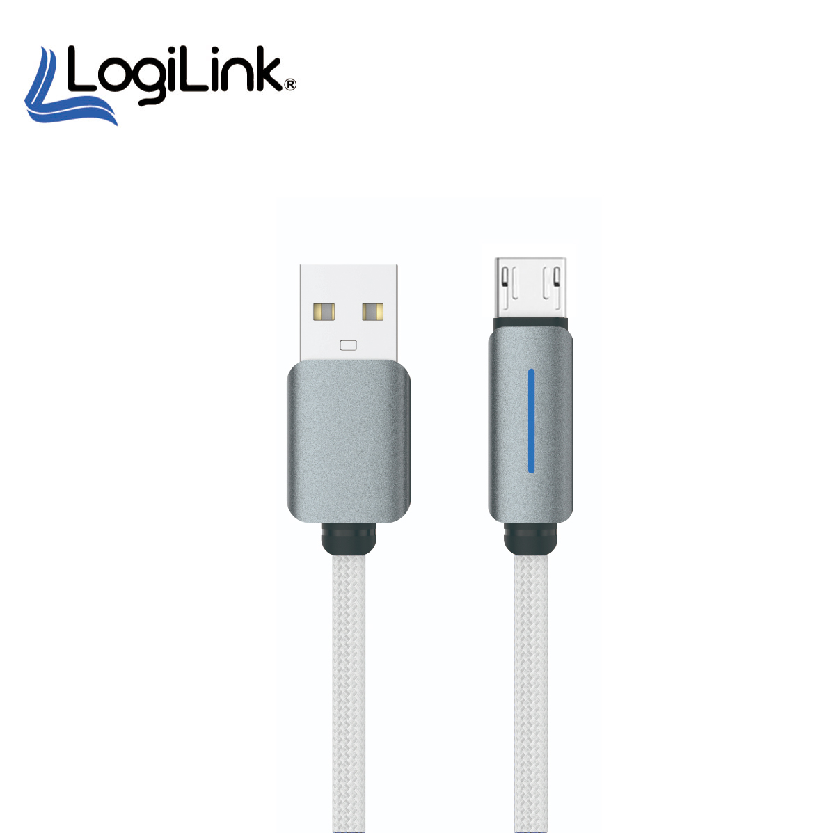 Logilink Usb To Micro Nylon Fast Charging Data Cable With Light 1m White