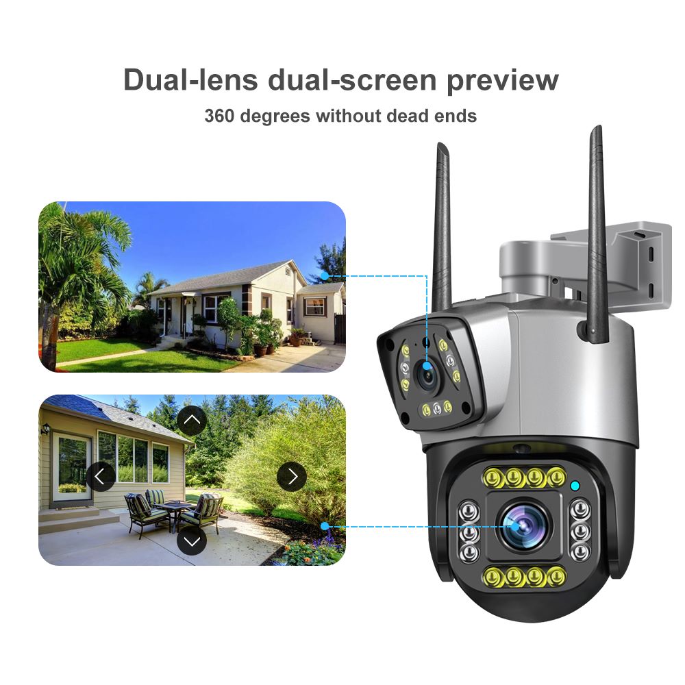 Ptz Wifi Outdoor Dural Lens 2mp+2mp 4mp In Total Dural Ir Led Colorvu Night Vision App V380 Pro WithÂ powerÂ adaptor