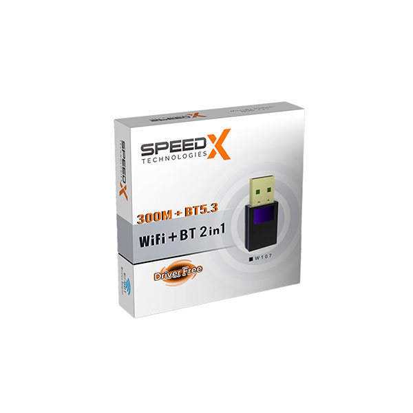 Speed-x W107 (2-in-1) Wifi + Bluetooth 5.3 Usb Adapter 300mbps Plug & Play