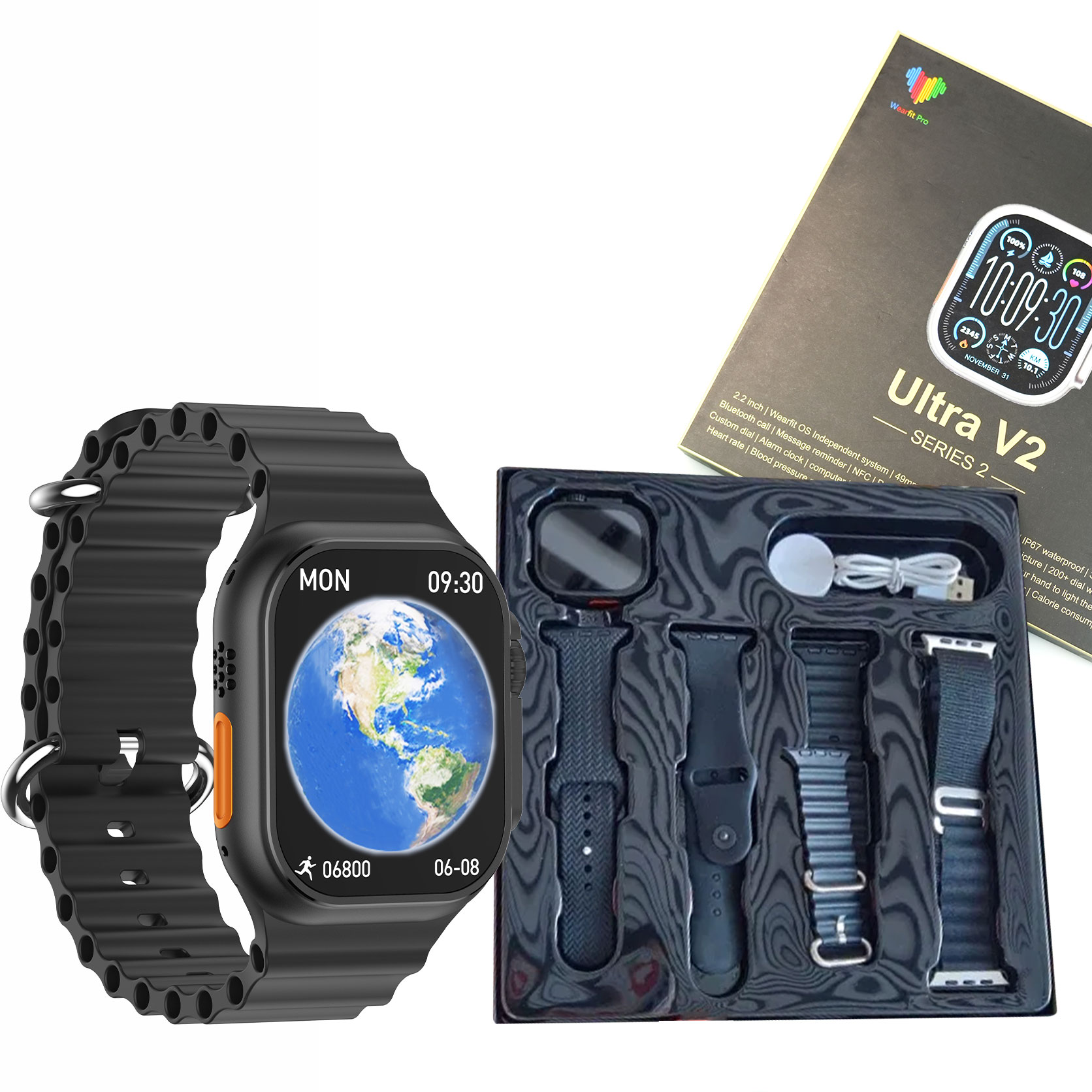 Ultra V2 New Fashion 2.2 Large Screen Smart Watch Black