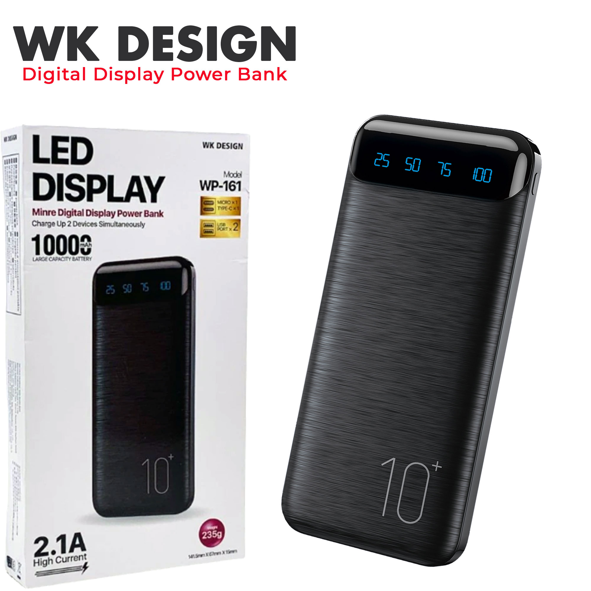 Wk Power Bank 10000mah Wp-161 Black