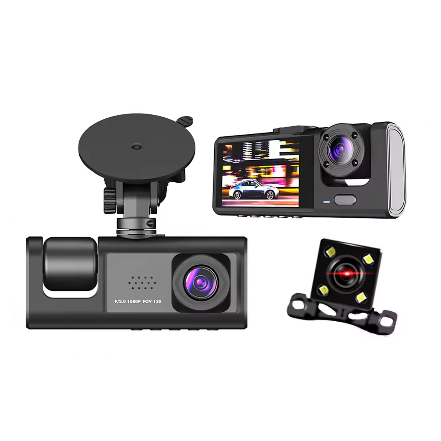 Y16 3 Channel Dash Cam Hd 1296p (170Â° Ultra-wide-angle A+ Lens) Front Rear Video